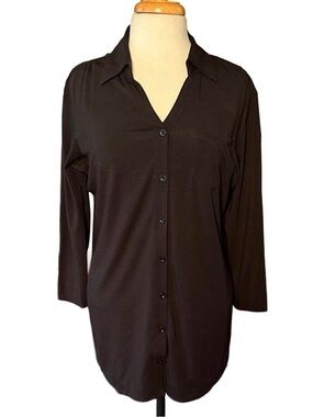 ExOfficio Black Dry Release Button Down Blouse Quick Dry Travel Top